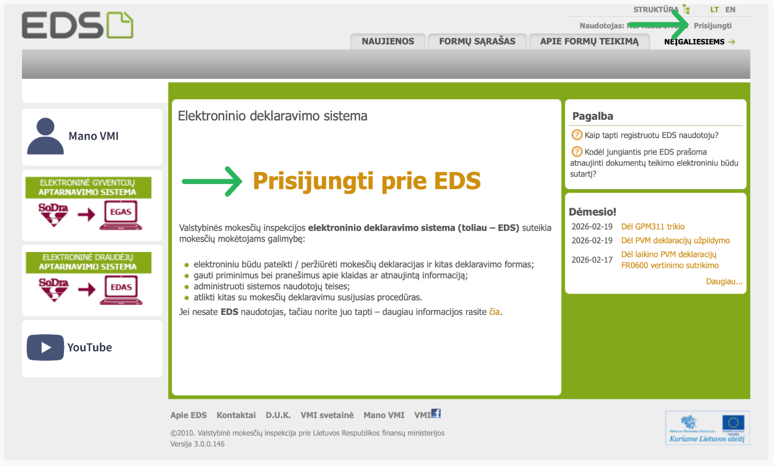 EDS prisijungimo langas