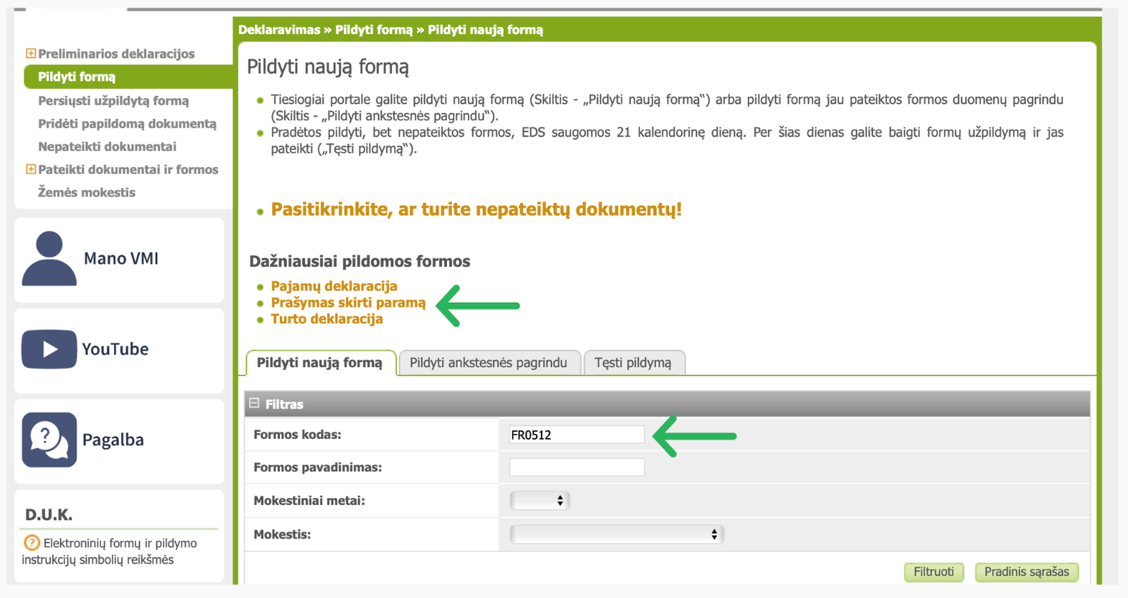 Pildyti naują formą langas EDS sistemoje